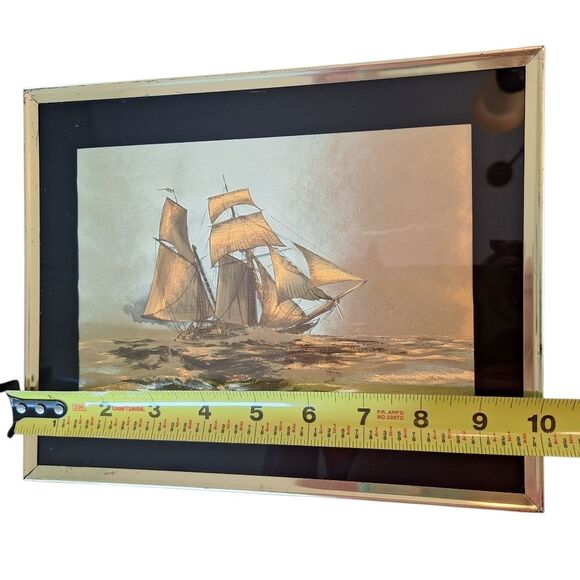Vintage Dufex‎ Foil Art Prints Sailing Ships Framed Gold Black Pair 10 X 8 each - Picture 9 of 14